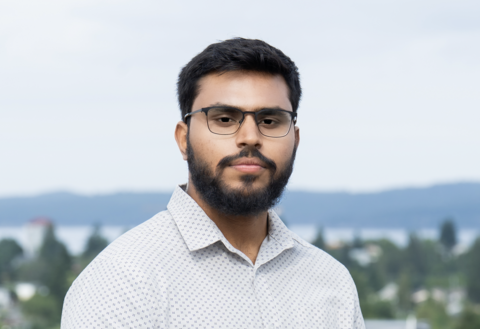 Mohammed Khan outside VIU looking at the camera
